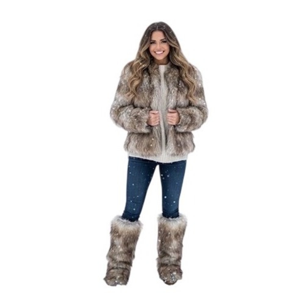 Fashion Nova Womens Faux Fur Jacket Brown‎ Tan Shaggy Open Front Coat FJK02 Med